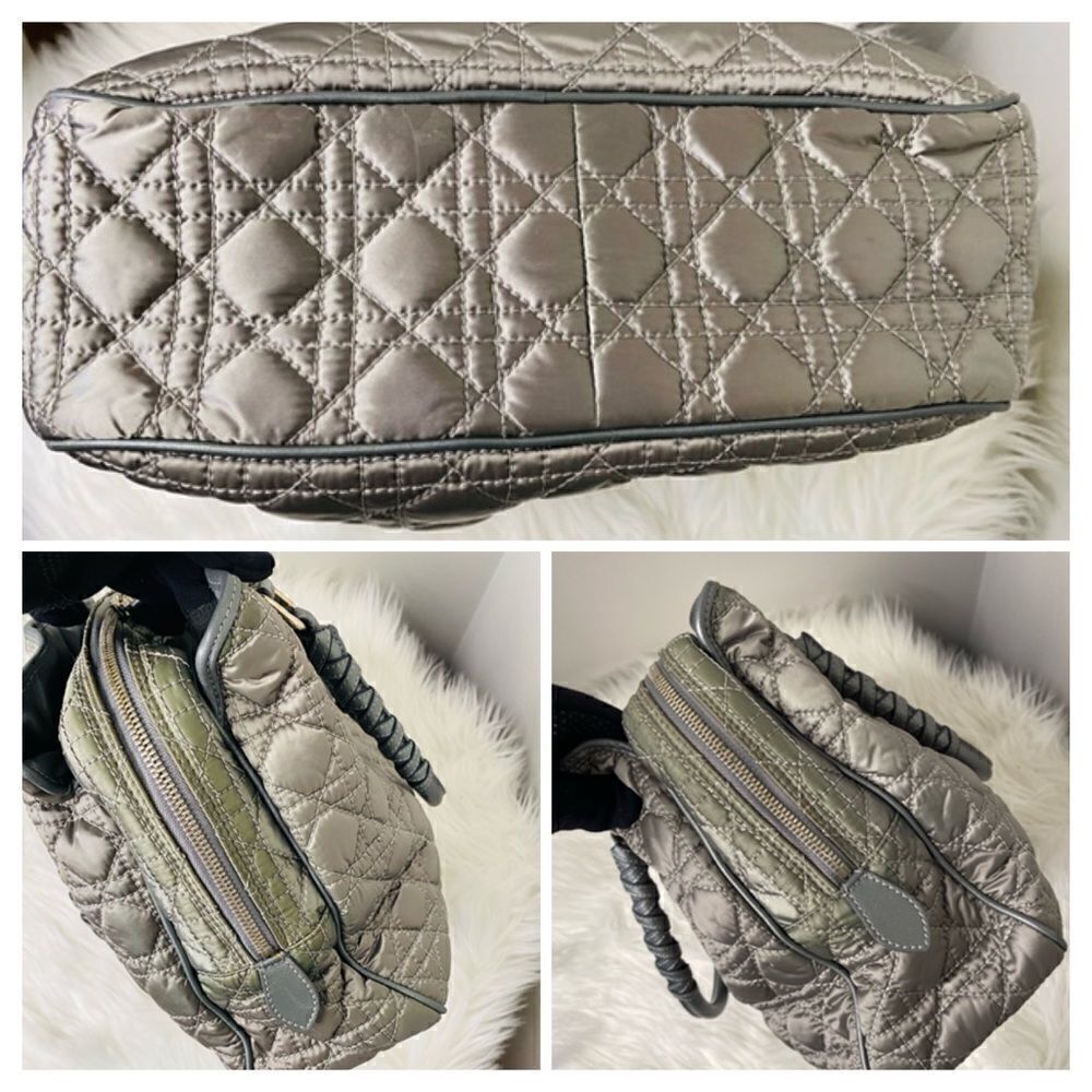 🛍️ Dior Lady Dior Quilted Large Satchel in Metallic Silver Vintage and Authentic - Picture 13 of 17
